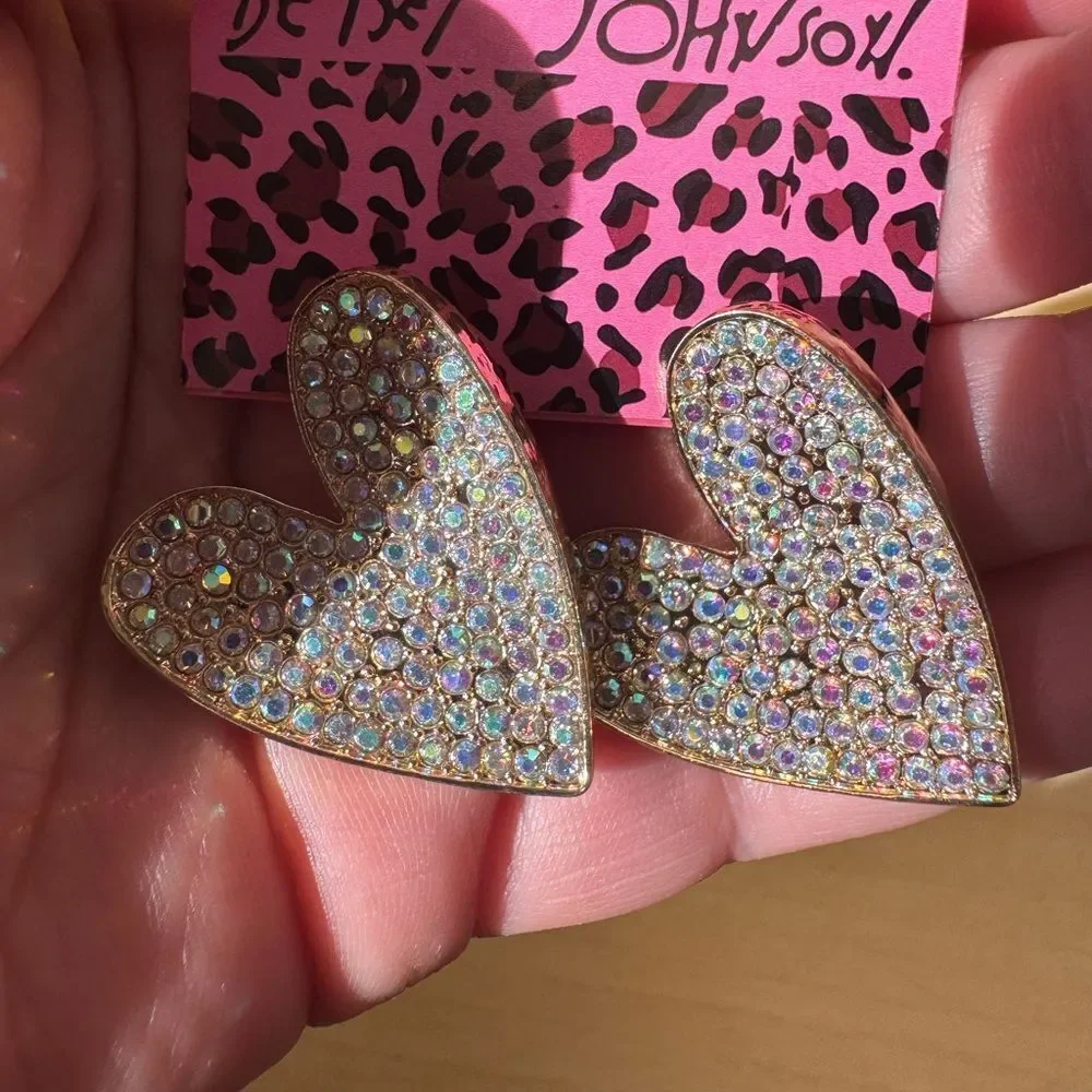 Betsey Johnson Aurora Borealis and Gold Heart Earrings